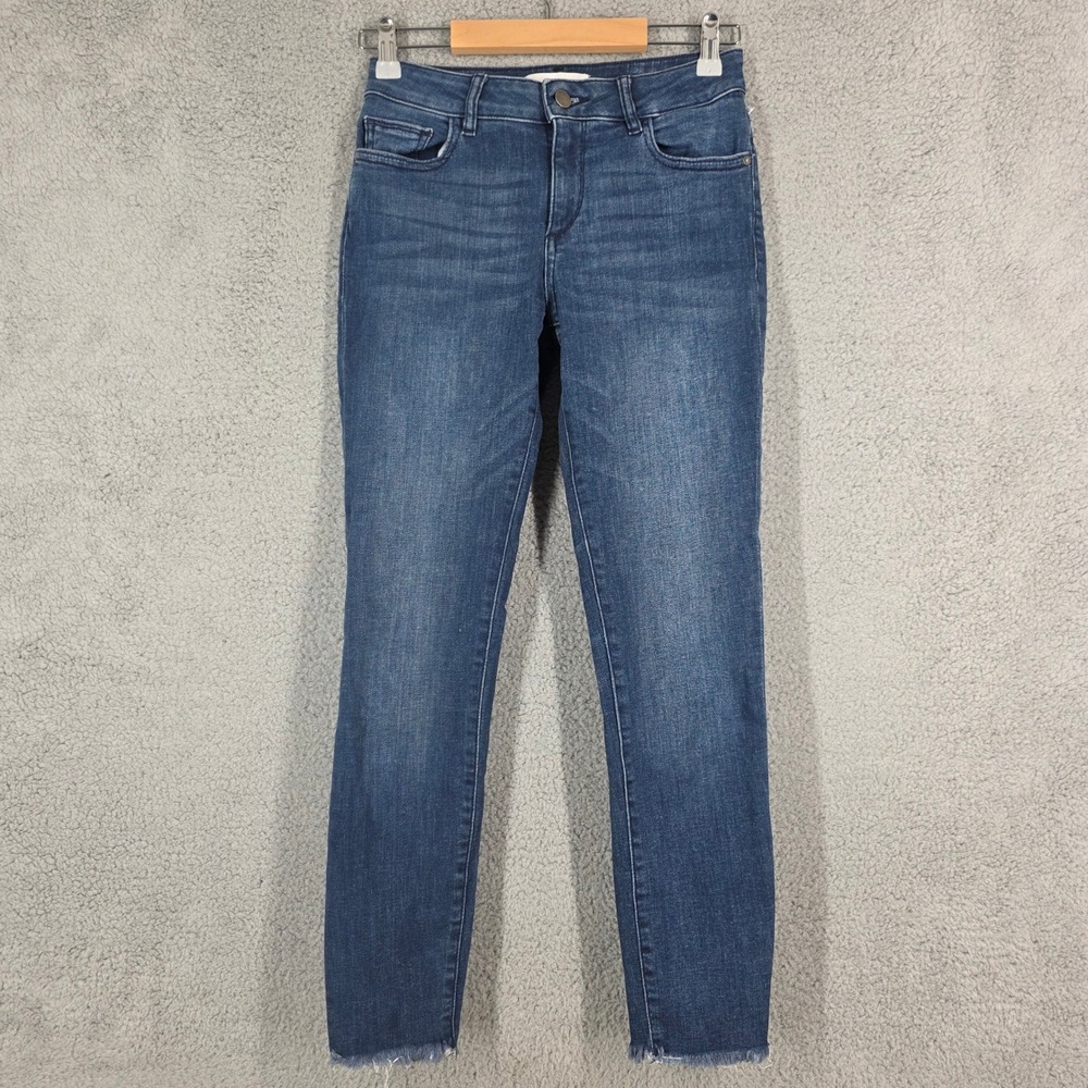 DL1961 Florence Instasculpt Cropped Jeans Size 26‎ Blue Frayed Hem